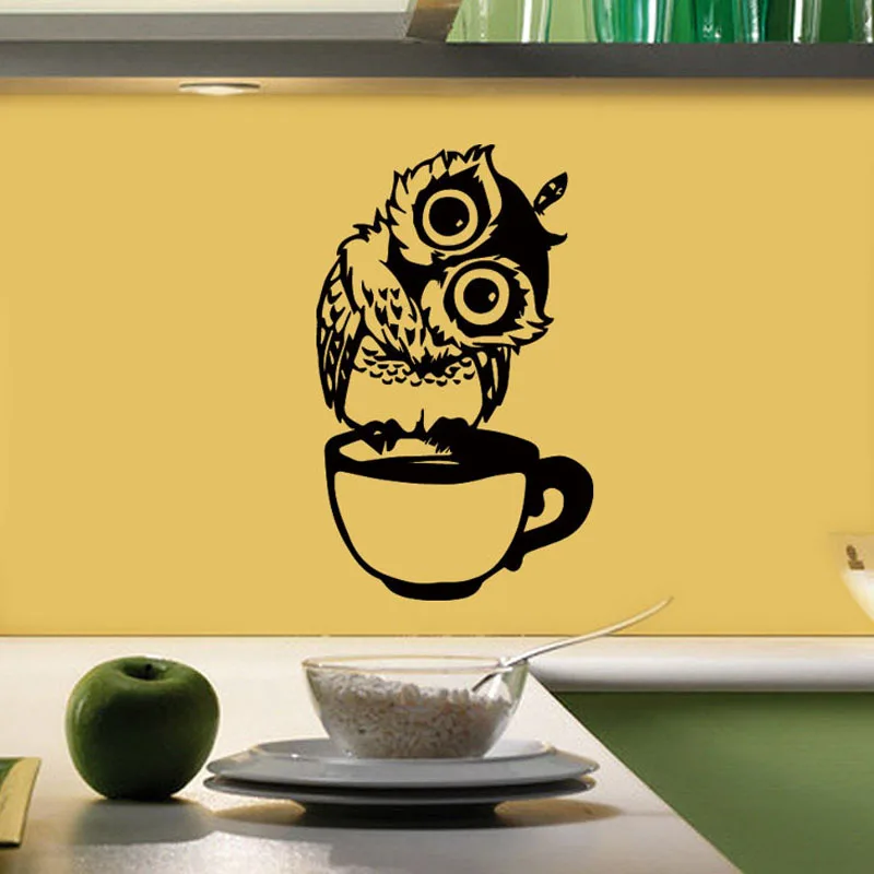 

43CM*28CM Funny Cartoon Owl Cup Of Tea Vinyl Black/Silver Car Sticker