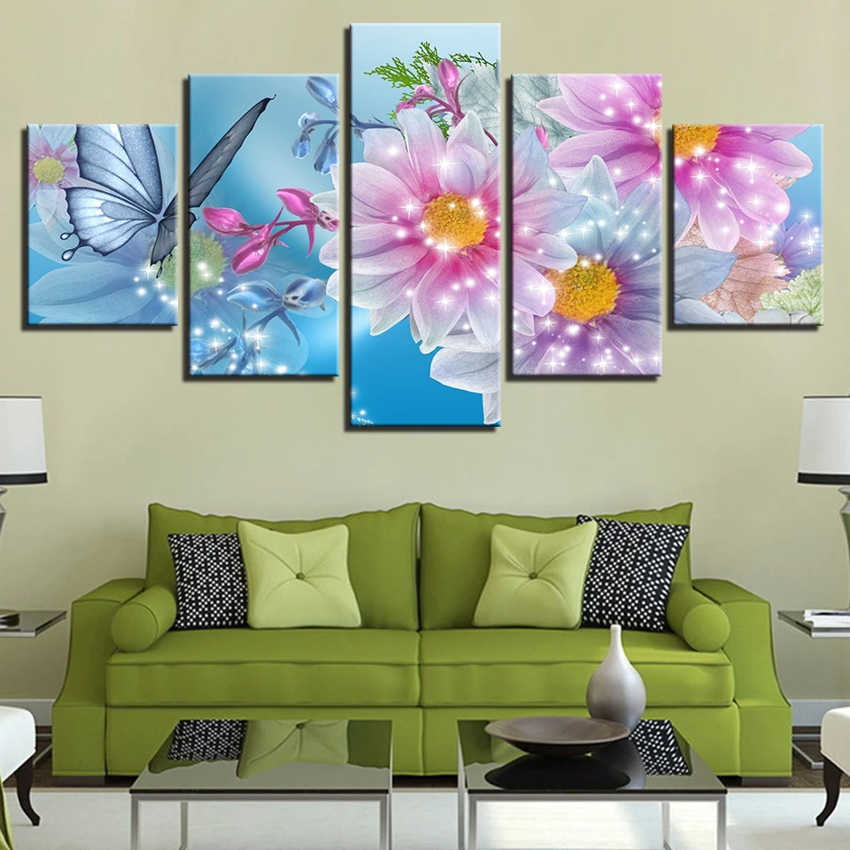 

Modular Wall Art Canvas Poster Quotes 5 Pieces Artwork Flowers Pictures Printed Painting Living Room Home Decor Landscape Framed