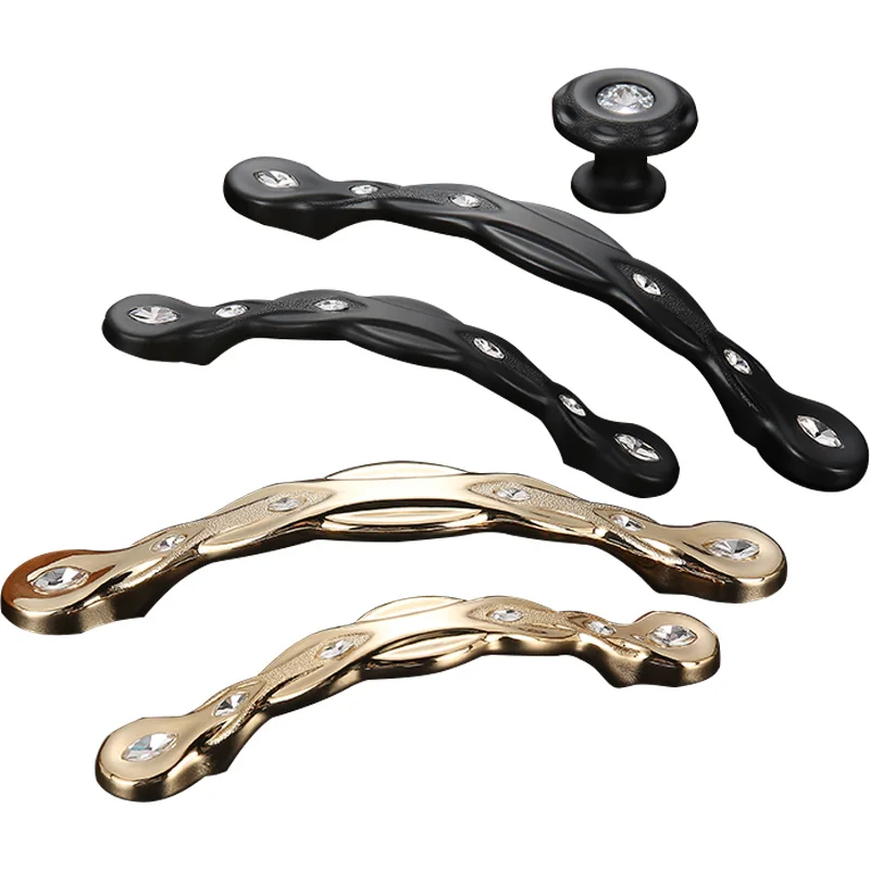 Золотые дверные ручки и для кухонного шкафа цинковый сплав украшенный стразами