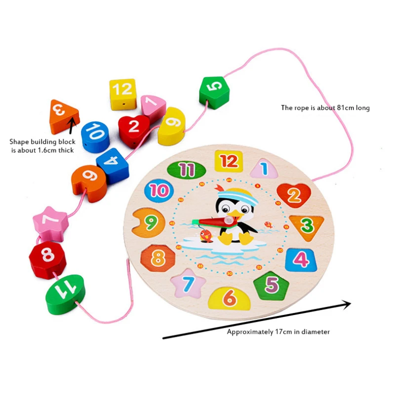 Монтессори развивающий Деревянный Будильник с бусинами Пазлы форма парный