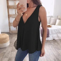2021 summer hot style chiffon top sexy deep v type loose pure color sleeveless t shirt for women size s 4xl