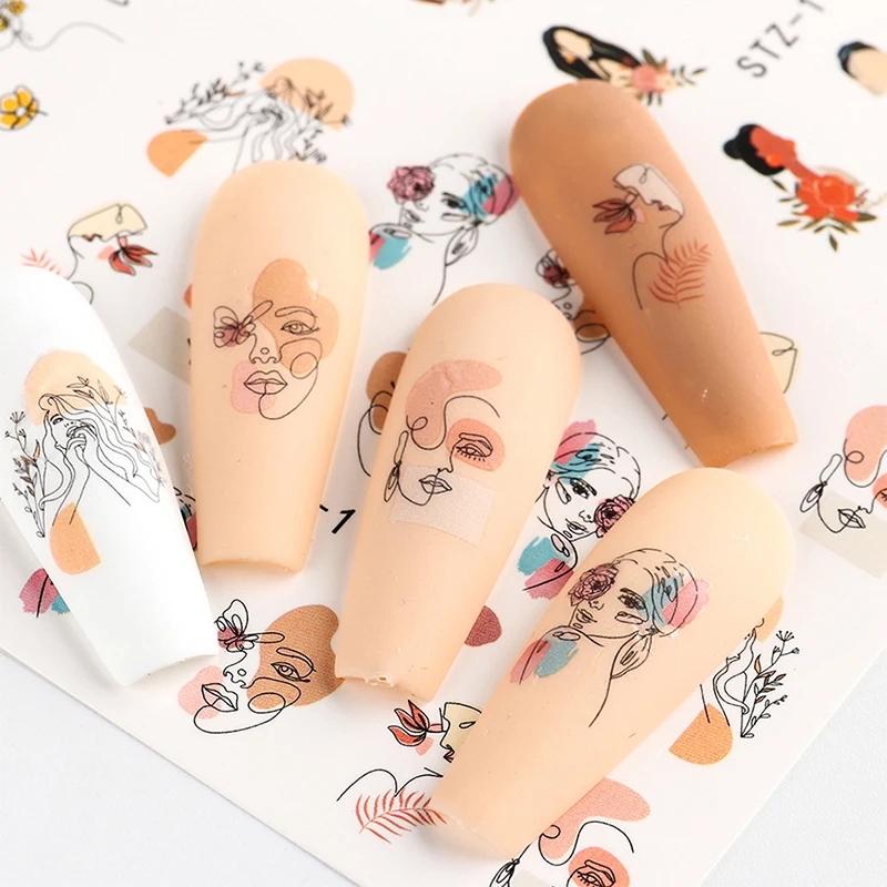 

Nail Stickers Water Transfer Summer Dried Flowers Lady Designs 4Pcs/Set Nail Decal Decoration Tips For Beauty Salons