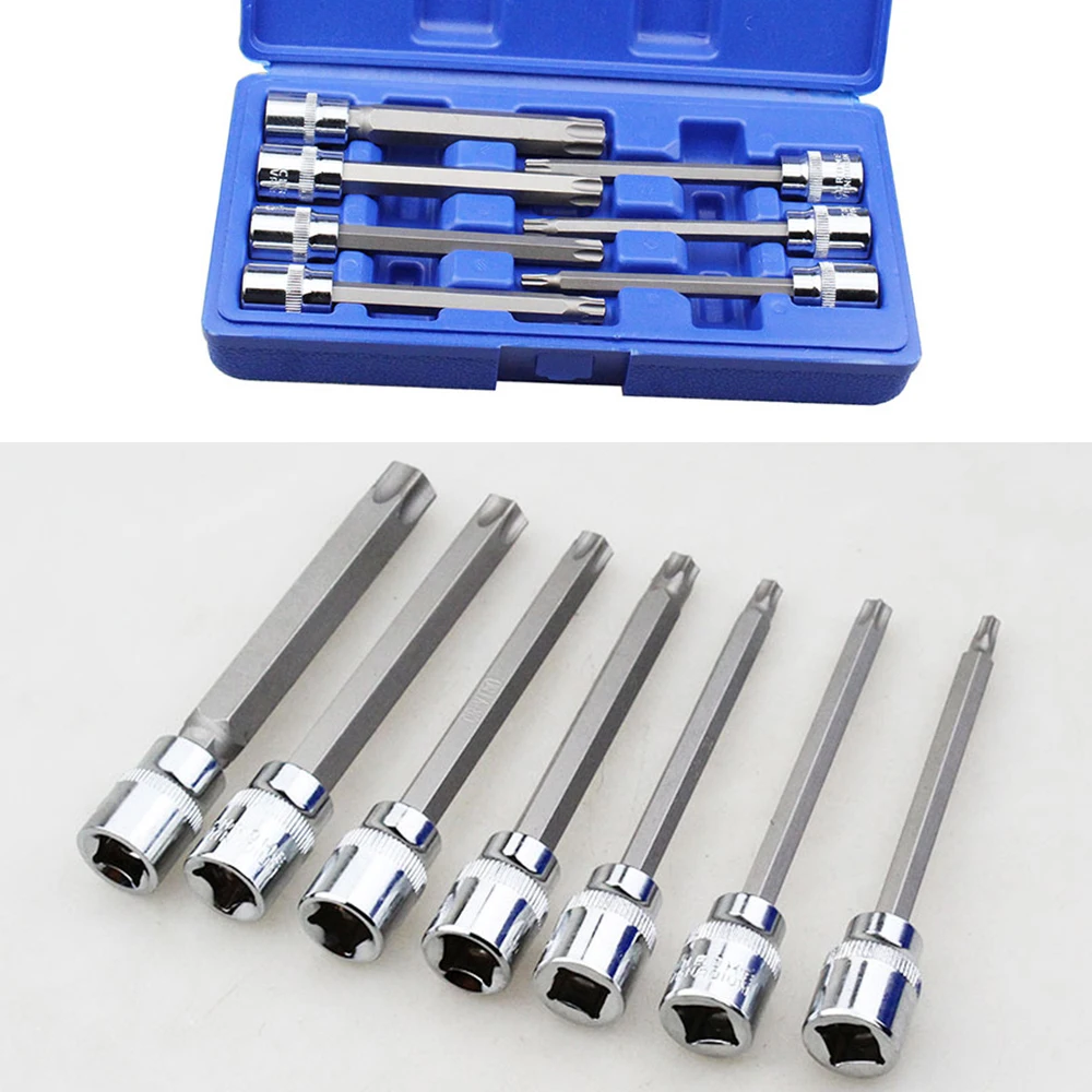 

TIOODRE 7 Pcs Hex Point End Bit Socket Set Drive extra Long Reach Allen Metric for Auto Car Repair Household Repairing Hand