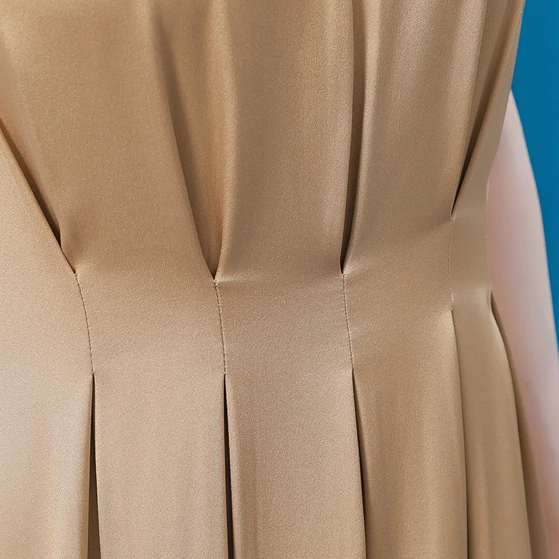 

VOA Fashion O-Neck Garment Sleeves Silk Party Dress Summer 2021 AE839 Office Lady Luxury High Quality Maxi Dresses for Women