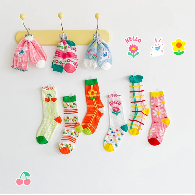

2021 Summer New Girls Sock Thin Print Floral Cotton Breathable Cute Short Socks
