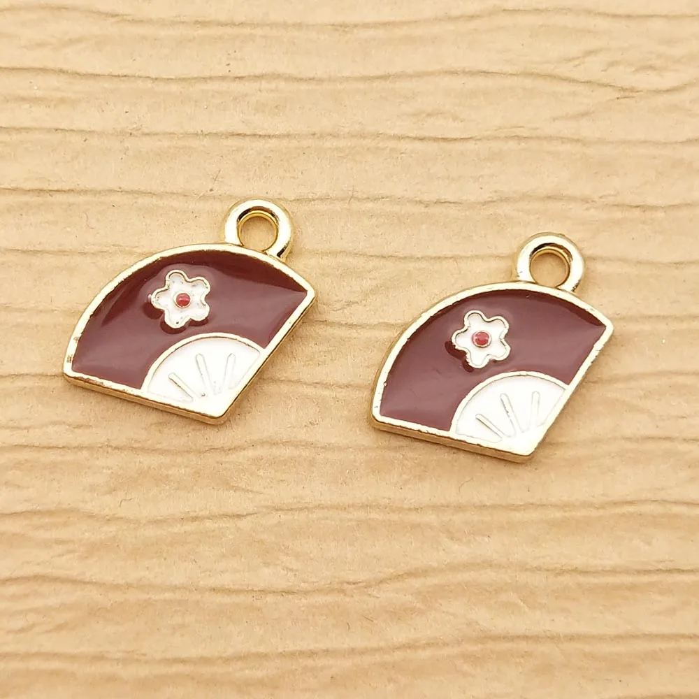 

10pcs 12x15mm enamel sakura fan charms for jewelry making fashion earring pendant necklace charms bracelet charm diy finding