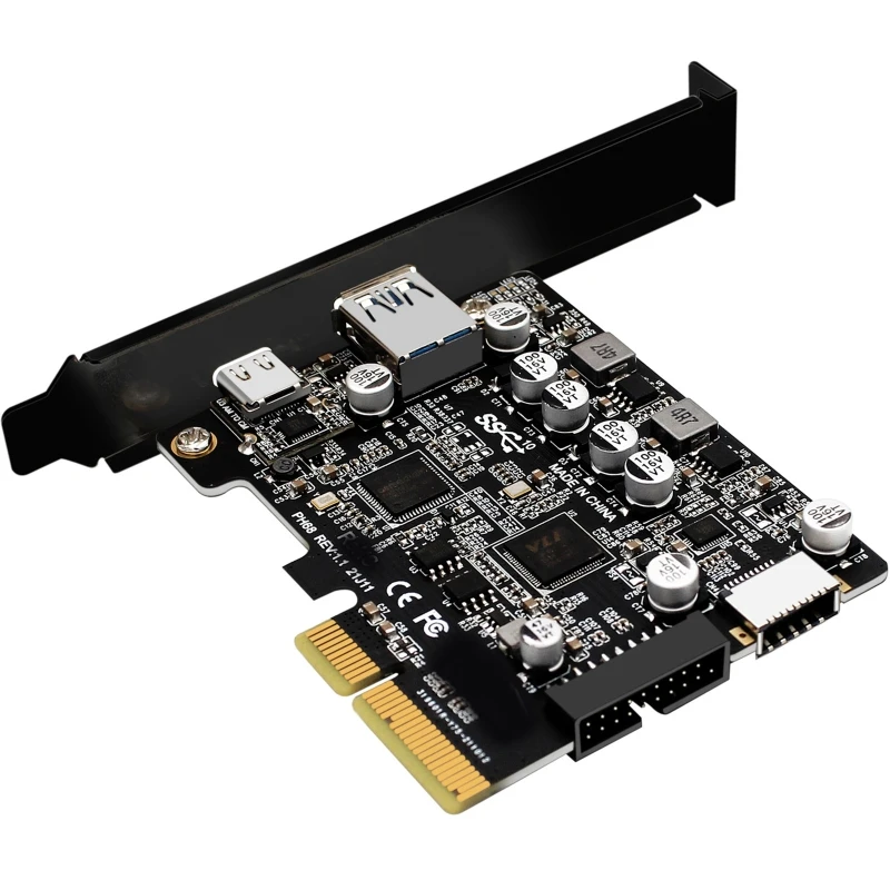 

Плата PCI Express PCI-E к USB 10G Type-E, передняя панель типа C 19P20P, плата расширения, совместимая с PCI-E X4 X2 X8 X16