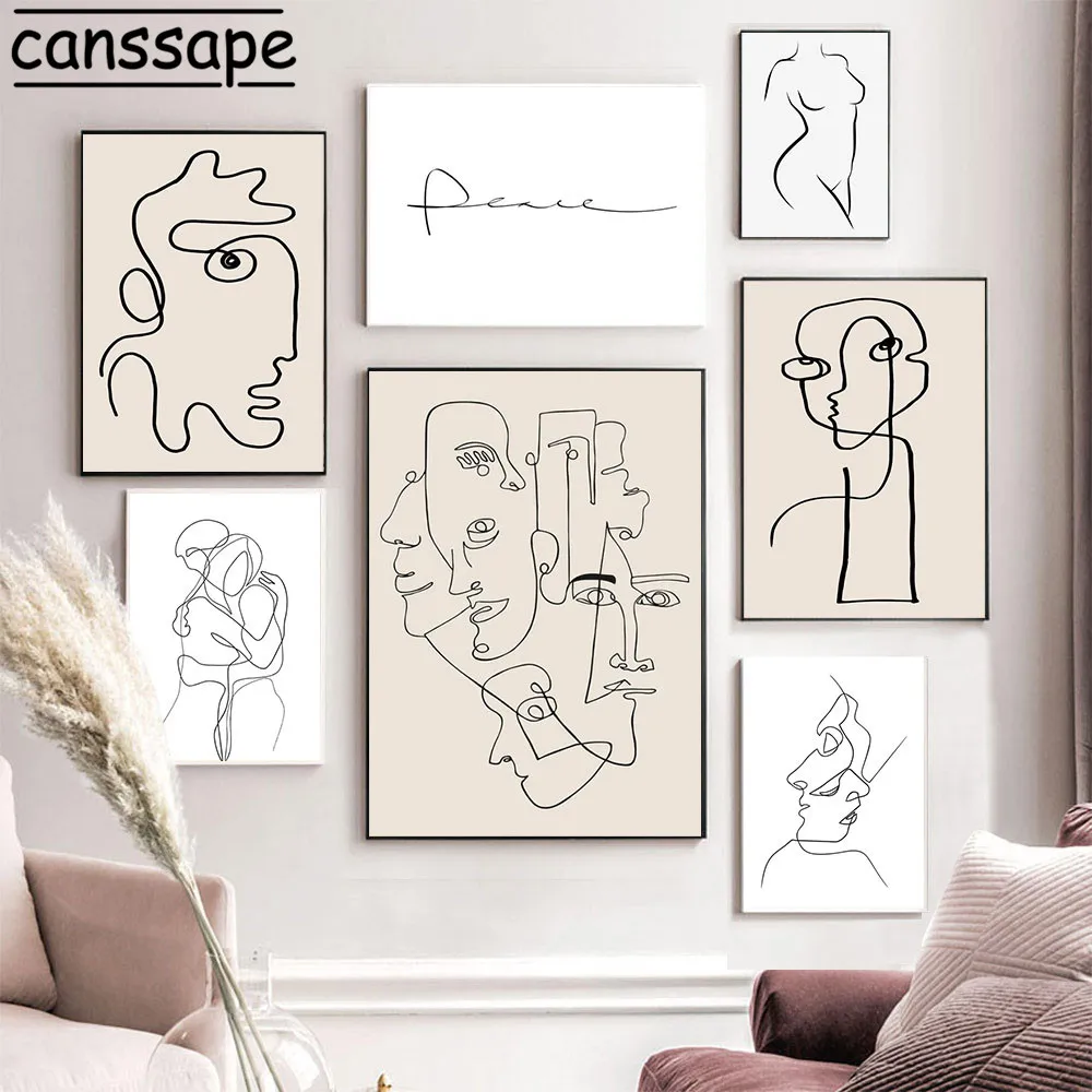 Абстрактная канва принты живопись на линии тела парные обнимательные плакаты