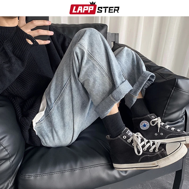 LAPPSTER мужские синие джинсы Синий свободный пояс 2019 прямые шаровары мужская