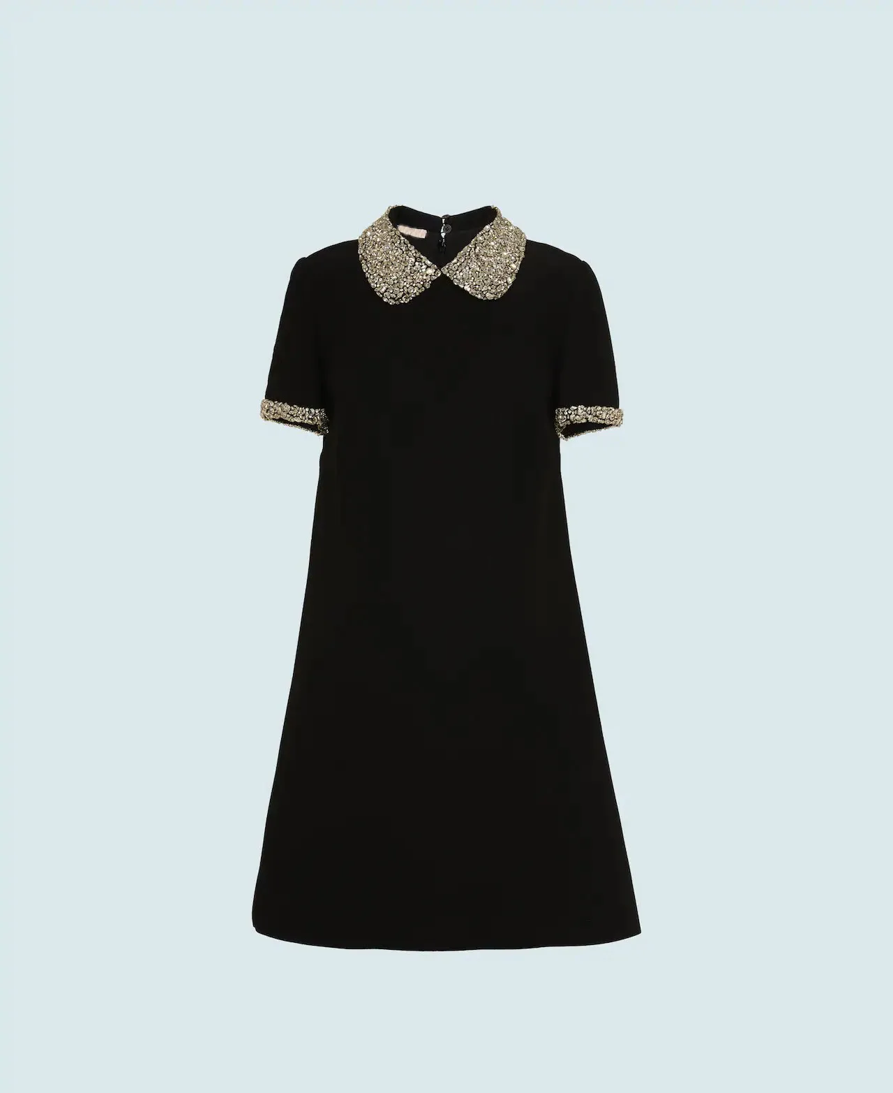 

Luxury Diamonds Peteer Pan Collar Short Sleeve A-line Mini Dresses For Women 2021 Summer Runway Designers White Black Dress