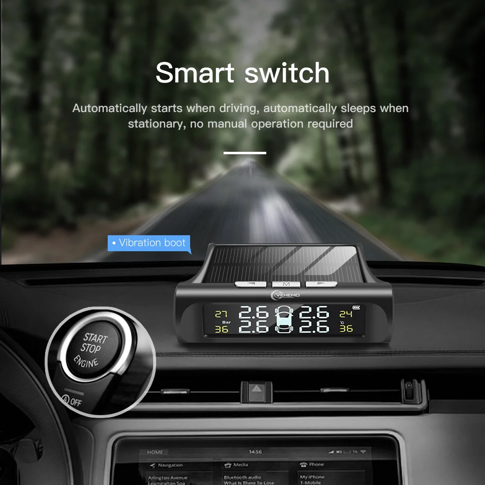 Умная автомобильная система контроля давления в шинах TPMS с солнечной батареей