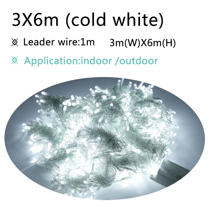 6M x 3M cold white 2 м* 2 м, 3 м* 3 м, 6 м* 3 м, Сказочная гирлянда, сосулька, светодиодный светильник для занавесок, для улицы, дома, Рождества, свадьбы, сада, вечерние, 220 В, 110 В - Цвет: 6M x 3M cold white