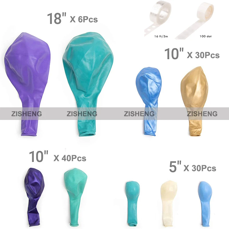 Guirnalda de globos de l&aacute;tex p&uacute;rpura y azul, suministros de fiesta de tema de sirena para Baby Shower, ni&ntilde;os y ni&ntilde;as, decoraci&oacute;n para eventos de cumplea&ntilde;os, 98 Uds.-3