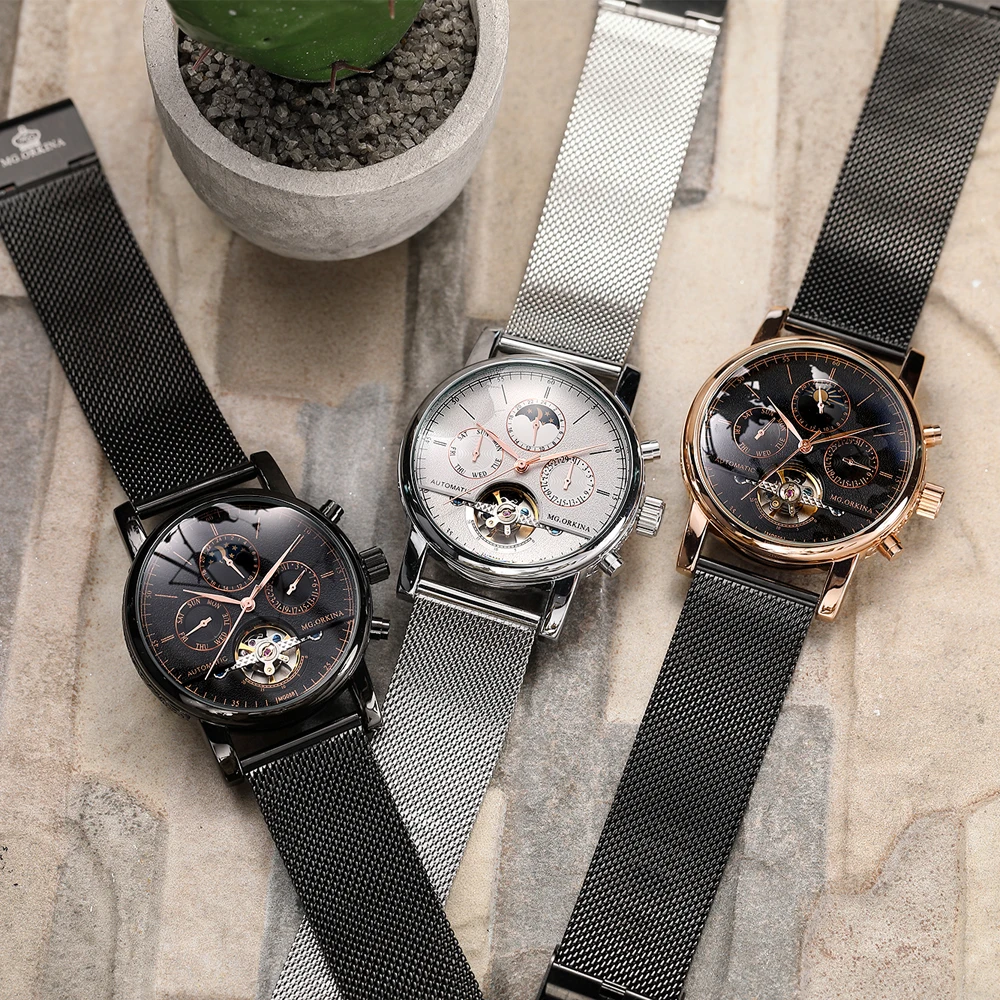 MG ORKINA Автоматические Мужские часы с самообмоткой Moon Phase наручные часы tourbillon механические наручные часы montre homme reloj hombre