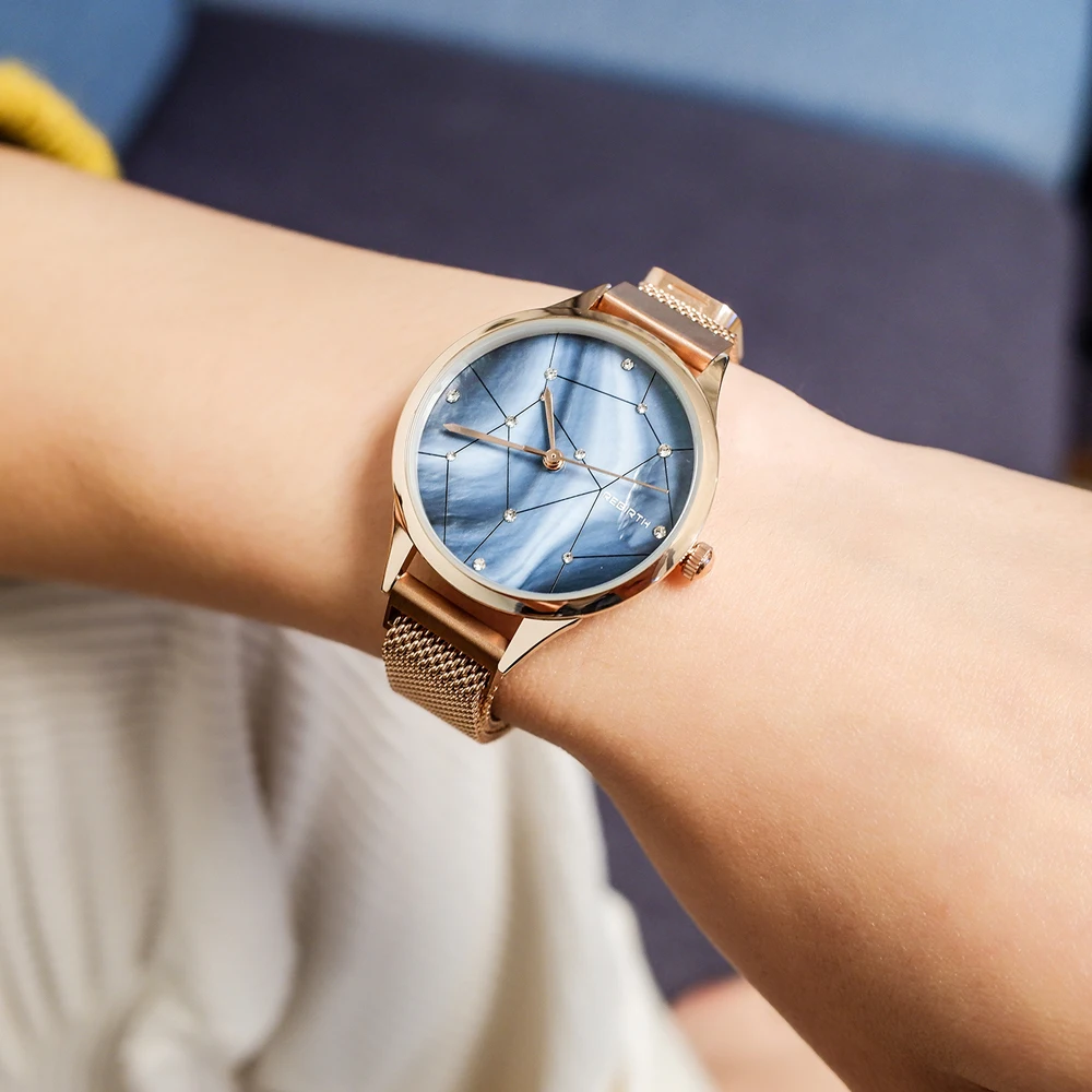 Женские кварцевые часы REBIRTH со стразами роскошные повседневные наручные с