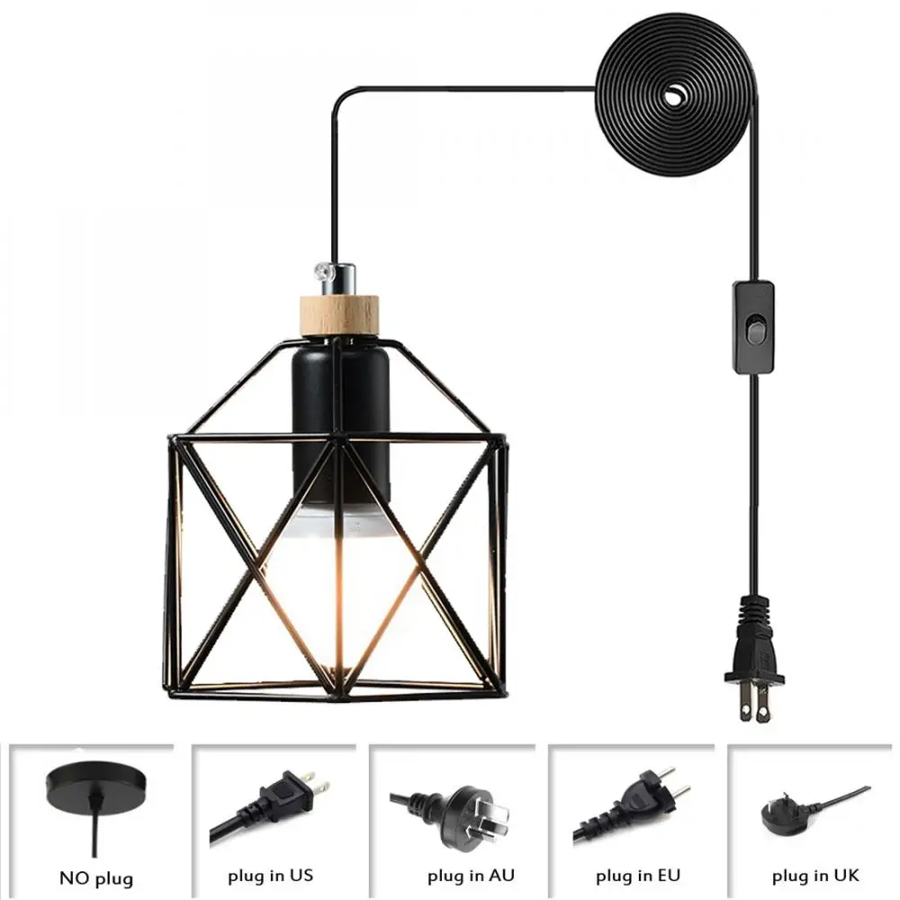 

Подвесной светильник промышленного типа, регулируемый подвесной светильник с черной металлической клеткой, винтажные подвесные светильни...