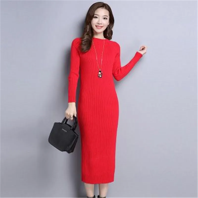 

Зимнее платье-свитер, длинное однотонное женское платье выше колена, элегантное мягкое вязаное платье-свитер, облегающее платье миди