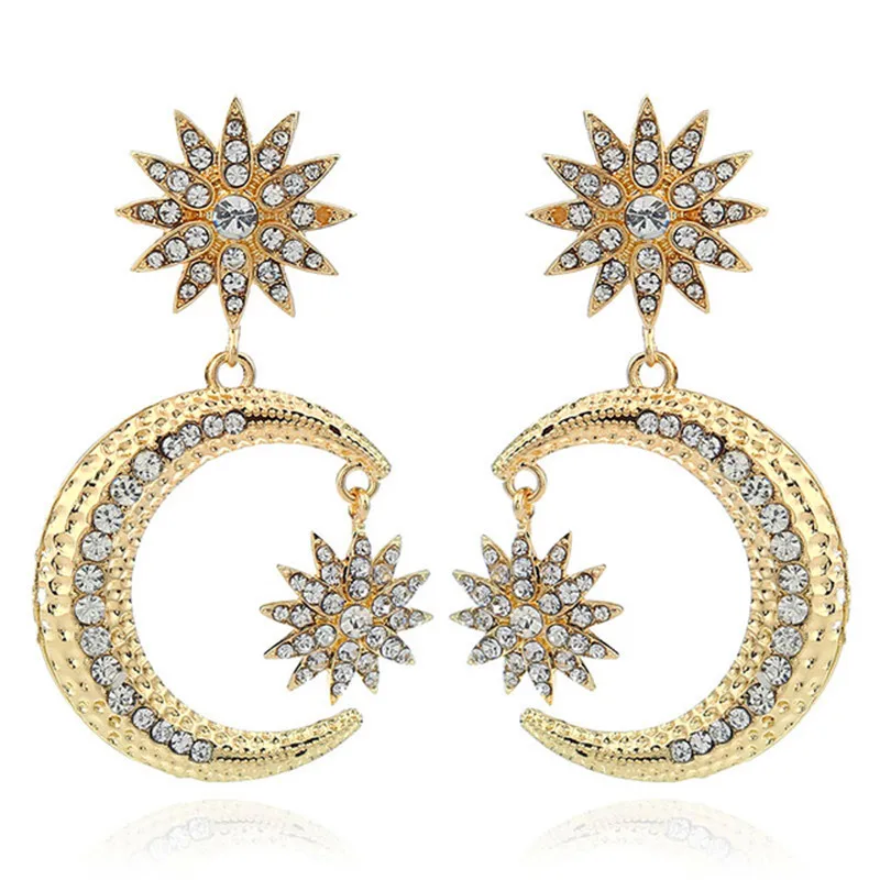 Женские серьги с шестиконечной звездой металлические Луной инкрустированные