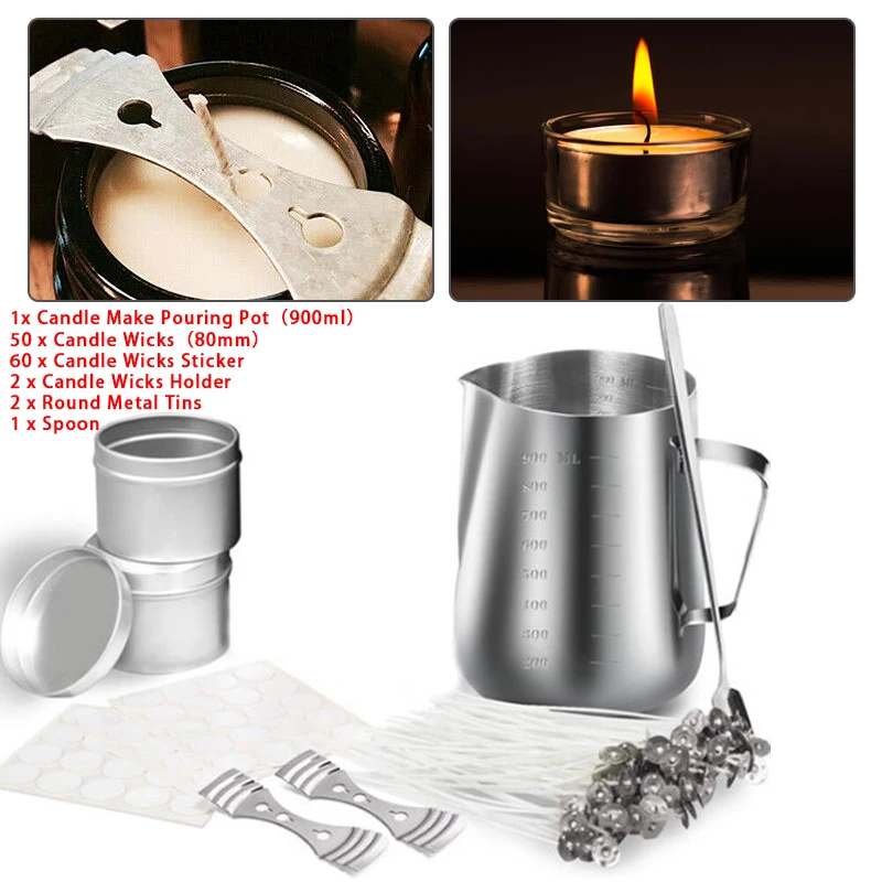 

DIY Candle Making Kit Cotton Pouring Pot Supplies Wicks Tin Holder Kit