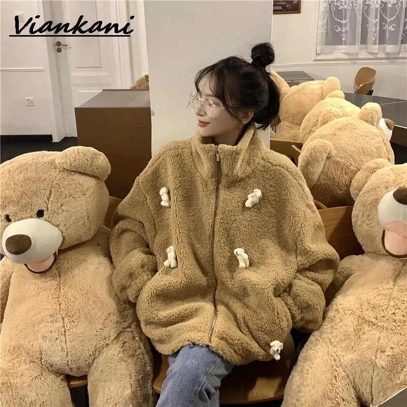 

Autumn Winter Women Fur Coat 2021 New Sweet Cute Soft Girl Faux Fur Teddy Jacket Warm Thick Kawaii Pink Zipper Plush Coat Female