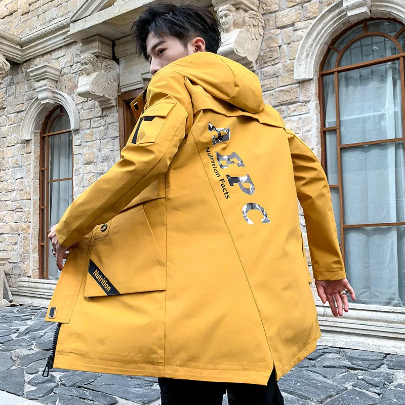 

Autumn and winter new casual men's youth jacket hooded jacket mid-length coat