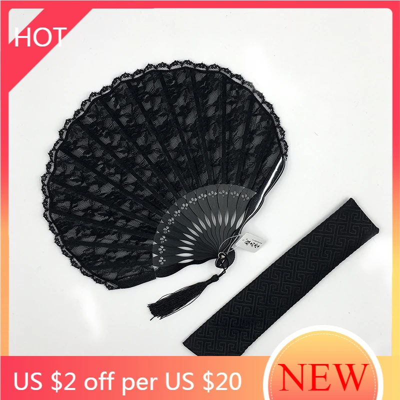 

Classical Portable Elegant Fans Folding Summer Dance Tassel Lace Hand Fan Women Manual Home Decor Leque Decoration Crafts AG50ZS