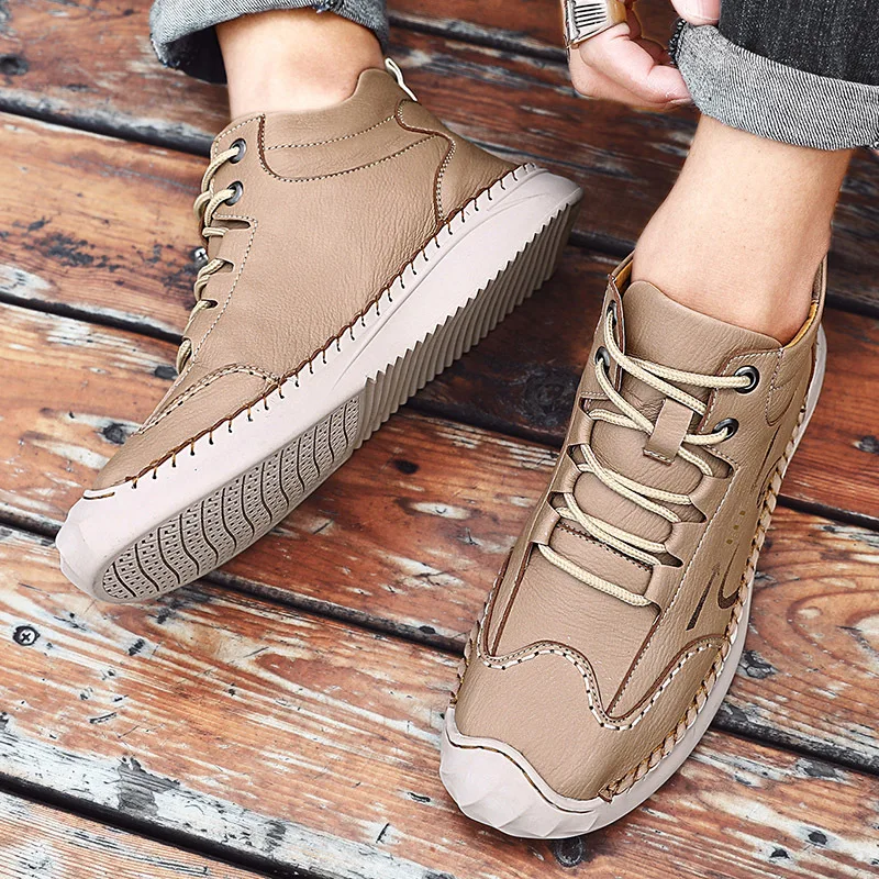 Мужские ботинки из коровьего спилка черные повседневные мотоциклетные