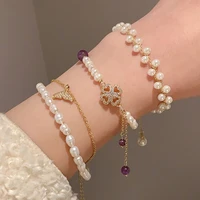 freshwater pearl braided bracelet for women korean fashion bee flower double layered bracelet elegant party wedding jewelry gift