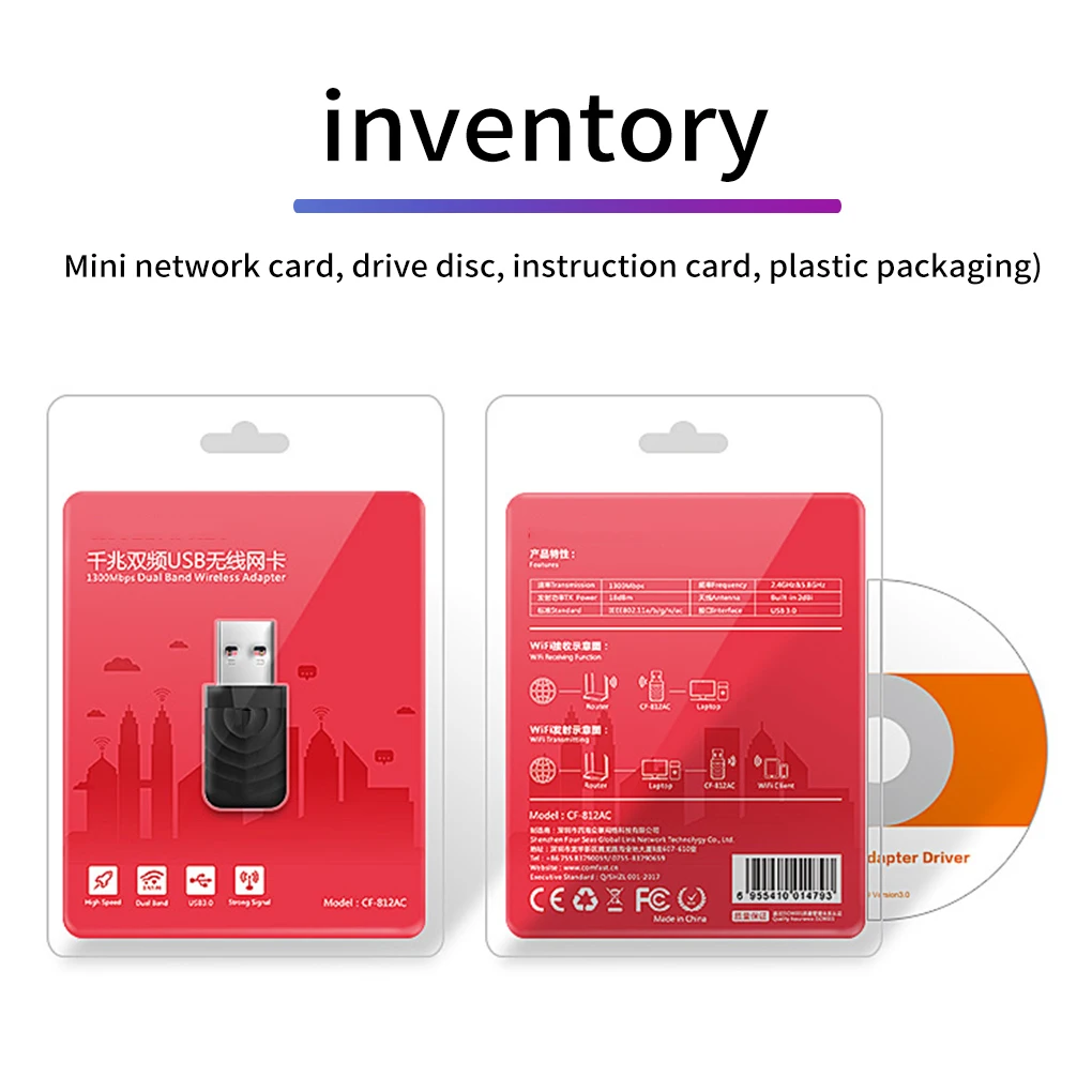 

1300Mbps USB3.0 Wifi Network Card 802.11 AC Dual Band Wi fi Adapter 2.4G/5.8G Wireless AC Adapter for Windows XP/7/8/10 for Mac