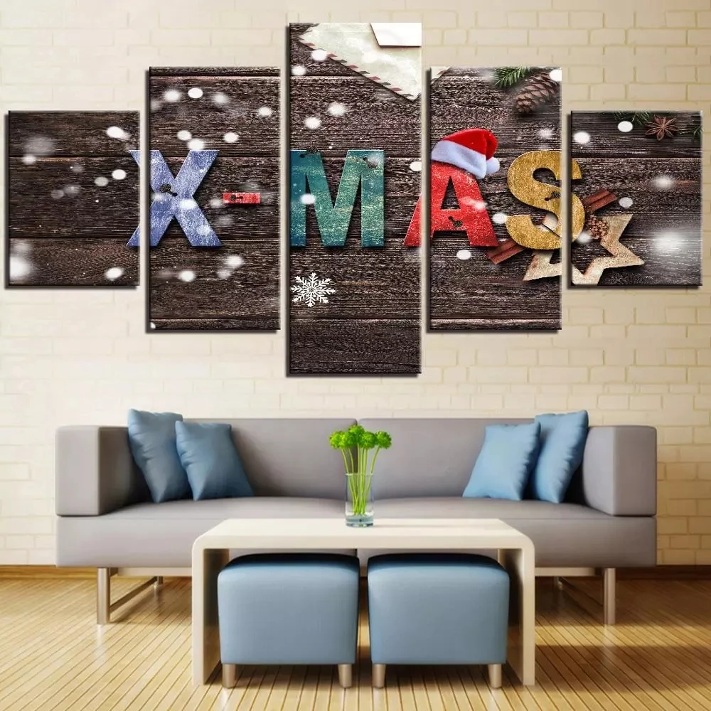 

5 Pieces Christmas Canvas Painting Wallpapers X-Mas Festival Posters Pictures for Home Room Modern Decor Artwork Santa Claus