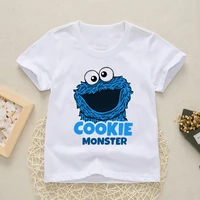 cute cartoon kids t shirts short sleeve tops sesame street cookie monster design print boys girls funny summer topsooo3068