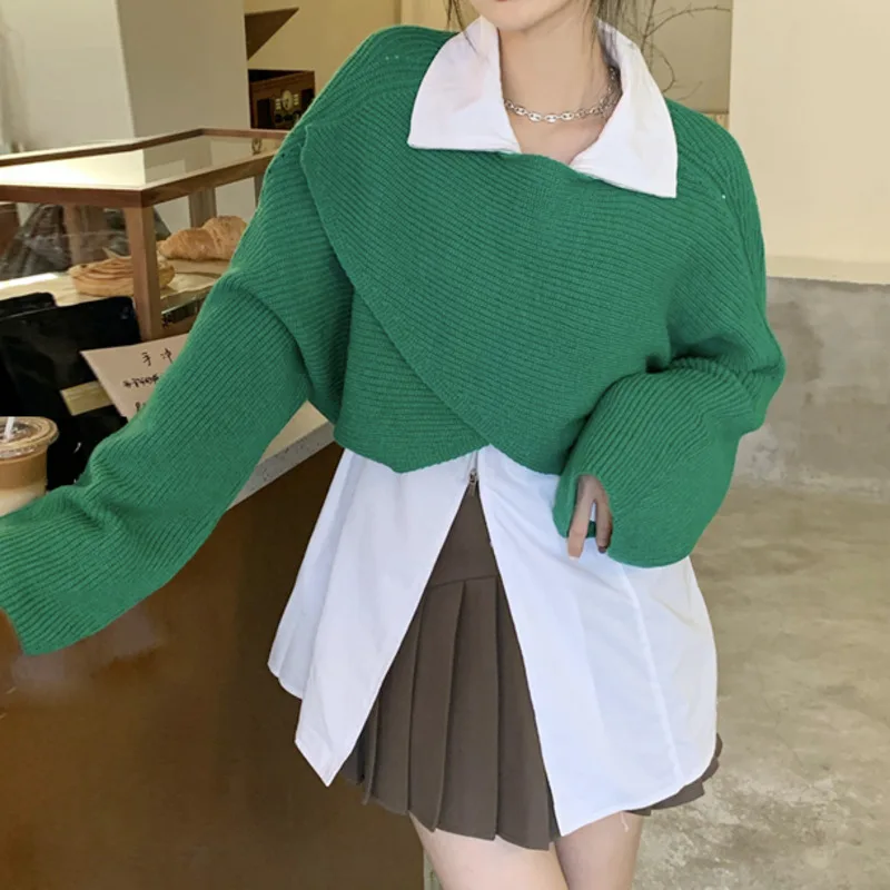 Женский короткий свитер с перекрестной застежкой новый дизайн 2021 пуловер жилет |