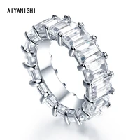 aiyanishi 925 sterling silver eternity band rings emerald cut sona diamond bridal wedding rings promise engagement rings gifts