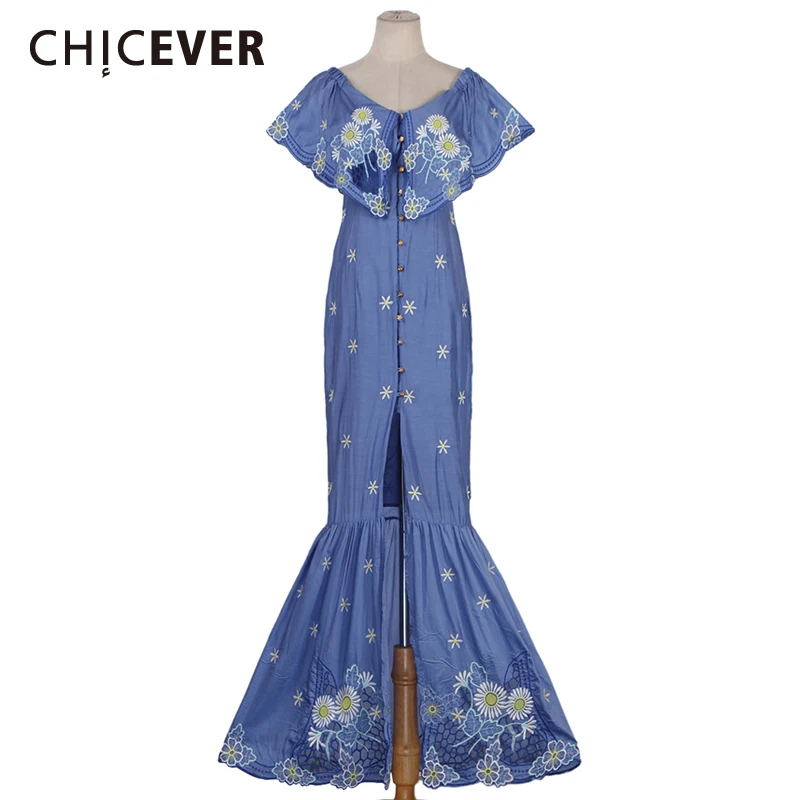 

CHICEVER Vintage Print Hit Color Dress For Women Slash Neck Patchwork High Waist Elegant Long Dresses Female 2022 New Fashion