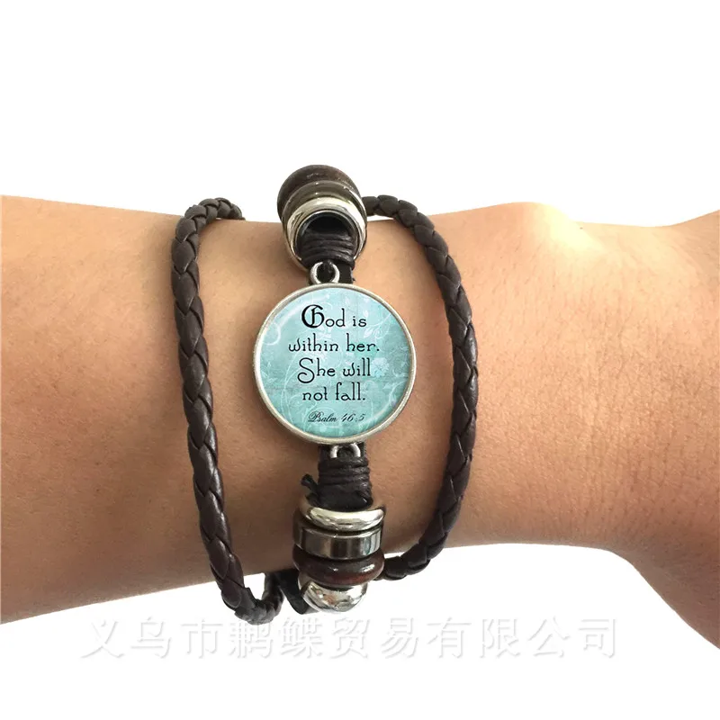 

Bible Faith Quote Scripture Jewelry Christian Quote Black/Brown Leather Bracelet Jewelry Spiritual Bangle Psalm Gift