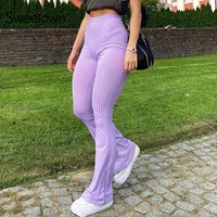 purple ribbed gothic y2k joggers women knitted flare pants slim high waist aesthetic trousers female 90s sweatpants vintage
