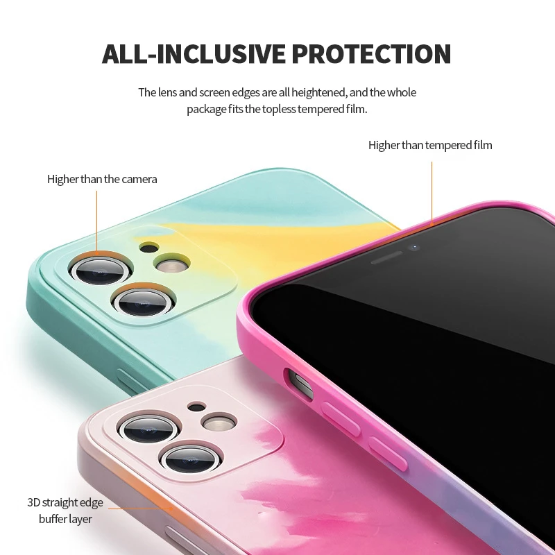 

TPU Full Protection Soft Cover For iPhone 11 12 Pro X XR 11 XS Max 7 8 6 6s Phone Case New Style Watercolor iPhone Case