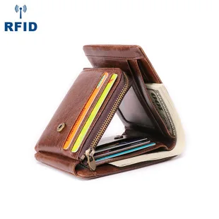 

MEN'S Wallet RFID Anti-Theft Brush Wallet Multi-functional Buckle Zipper Retro Casual MEN'S Real-leather Bag