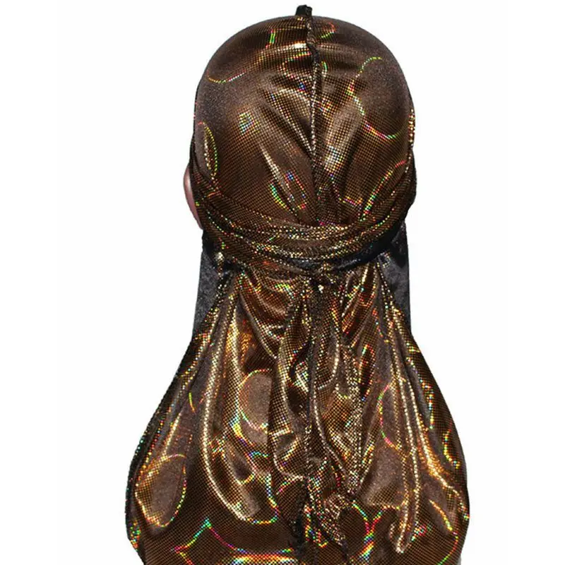 

Unisex Silky Durag Hologram Round Circle Long-Tail Head Wrap Hip Hop Pirate Hat Premium Quality