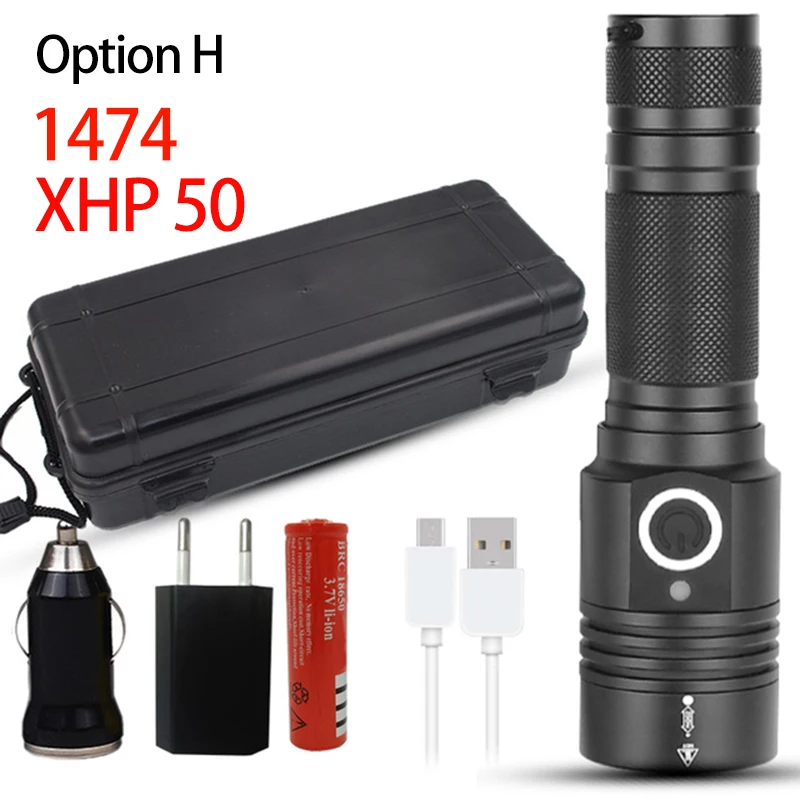 Option H XHP70.2 мощный светодиодный светильник-вспышка, масштабируемый супер светильник фонарь, перезаряжаемый аккумулятор, водонепроницаемая лампа, ультра яркий фонарь для рыбалки - Испускаемый цвет: Option H