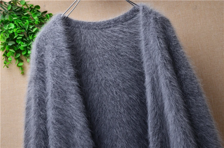Женский кардиган из шерсти Ангорского Кролика теплый вязаный свитер норки