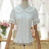 

2021 summer trend fashion embroidery doll collar short-sleeved shirt soft girl puff sleeves with Lolita top women