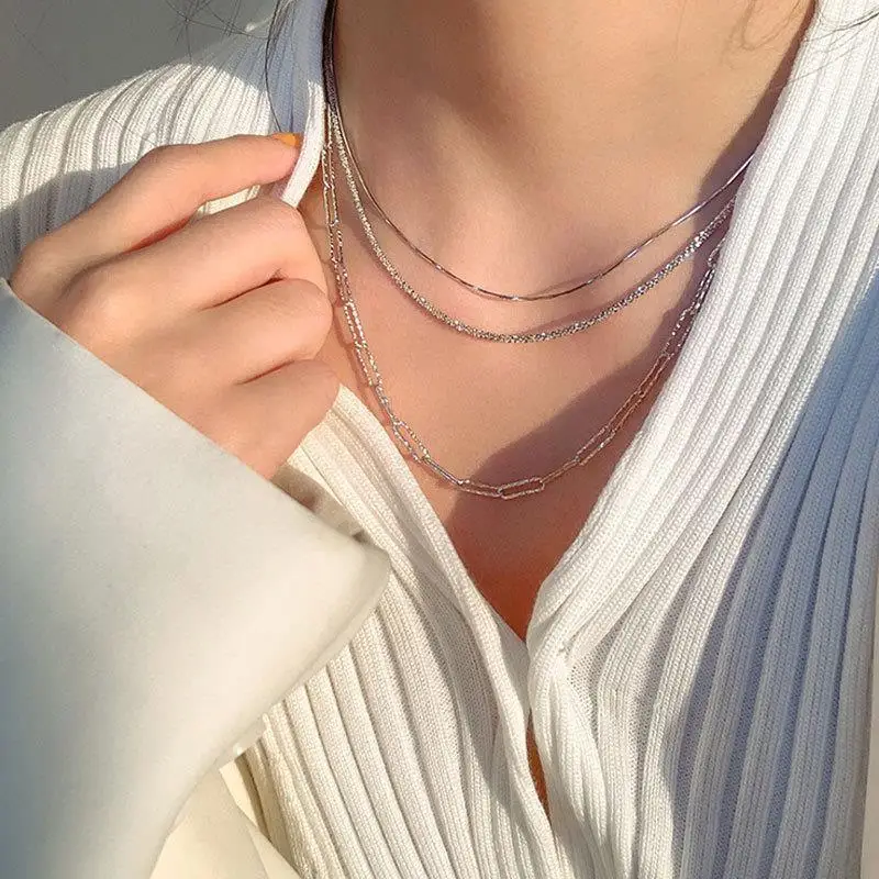 

VENTFILLE 925 Sterling Silve Bright Flash Chain Snake Bone Chain Necklace for Women Wedding Fashion Jewelry Girlfriend Gift
