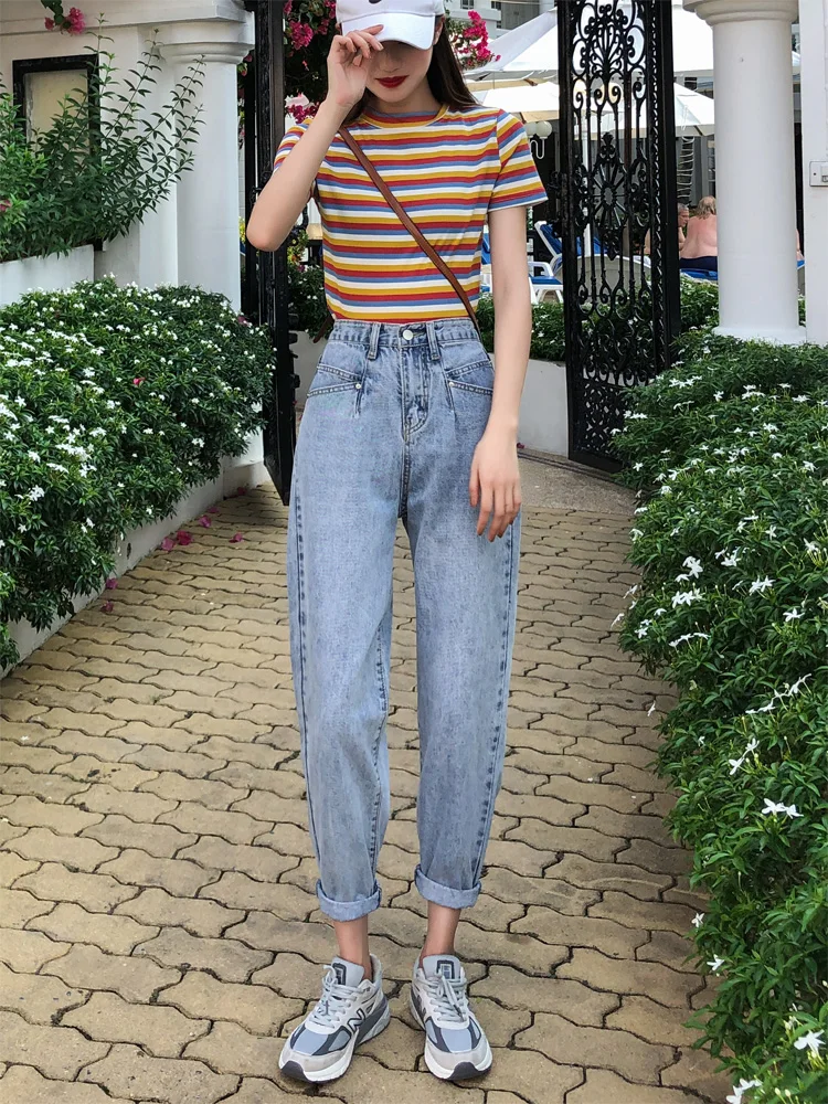 Джинсы-султанки с завышенной талией в Корейском стиле | Женская одежда