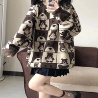 lovely bear sweater female autumn winter college style design o neck loose sweater knittin pullover for women