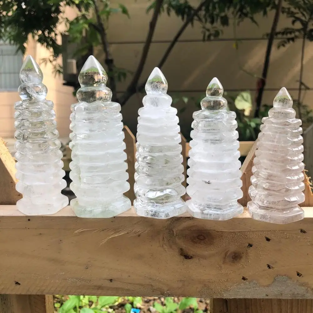 

Natural white crystal hand carved ornaments Wenchang Tower