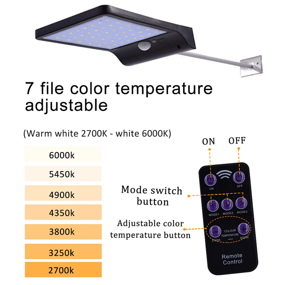 48 LED Solar Lamp Remote Control 3 Modes Outdoor Wall Light Waterproof For Garden Yard Pathway Street Security Lamps | Лампы и