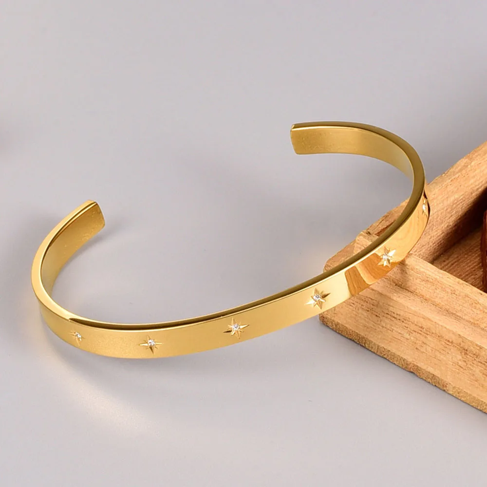 Изящные женские открытые браслеты и блестящие звезды Безель прозрачные фианиты