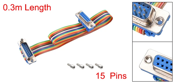 DB15 Male-DB15Female Uxcell IDC Радуга провода плоский кабель DB15 F/F разъем 2,54 мм Шаг 11,8 дюйма длинный DB15 Male-DB15Female - Цвет: DB15 Male-DB15Female