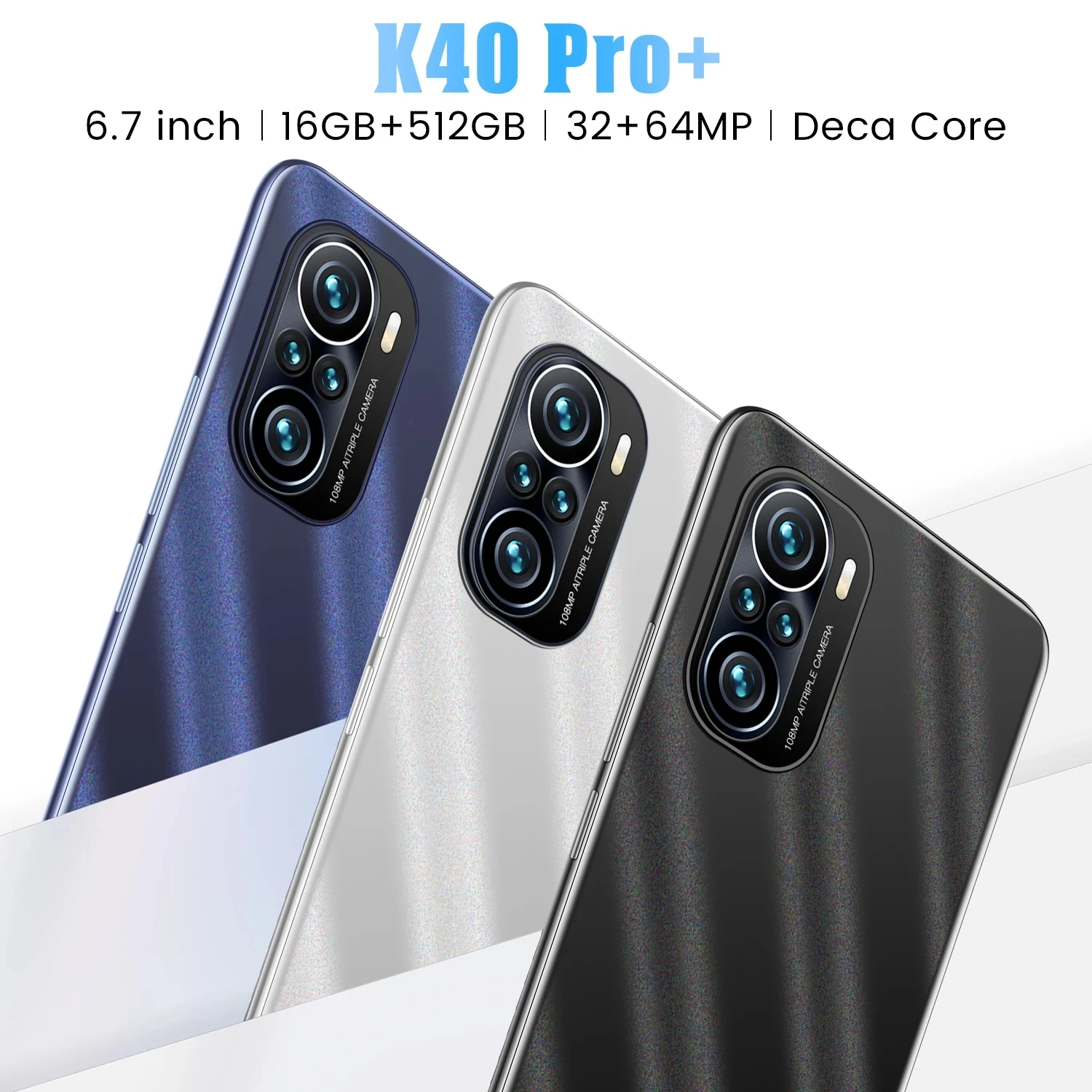 

K40 Pro Smartphone Android 11 Global Version MTK6889 Deca Core 5G 6.7 Inch Drop Screen 16+512GB 6000mAh Mobile Phone